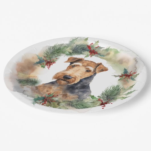Airedale Weihnachtsfest Pappteller (Schrägansicht)
