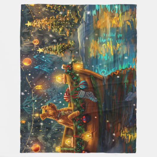 Airedale Weihnachtsfest Reise Fleecedecke (Vorderseite)