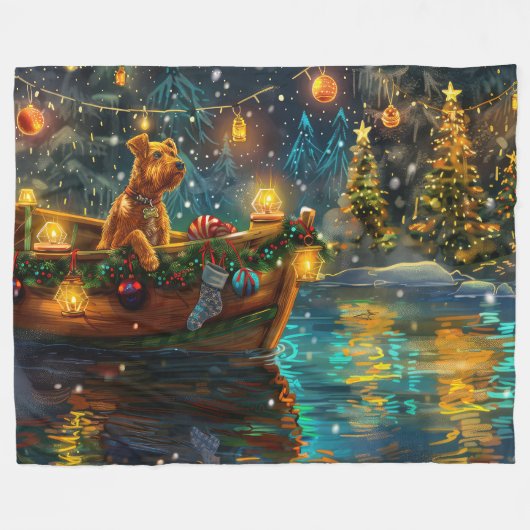 Airedale Weihnachtsfest Reise Fleecedecke (Vorderseite (Horizontal))