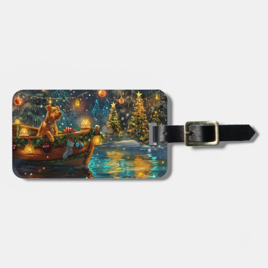 Airedale Weihnachtsfest Reise Gepäckanhänger (Vorderseite horizontal)