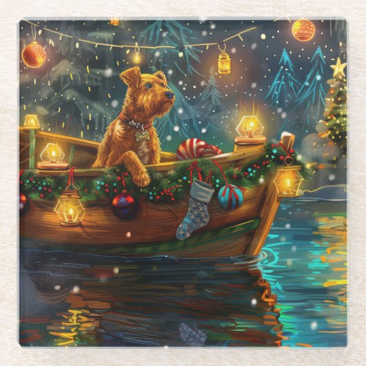 Airedale Weihnachtsfest Reise Glasuntersetzer (Vorderseite)