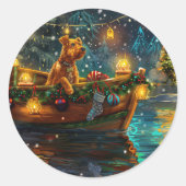 Airedale Weihnachtsfest Reise Runder Aufkleber (Vorderseite)