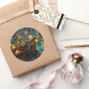 Airedale Weihnachtsfest Reise Runder Aufkleber