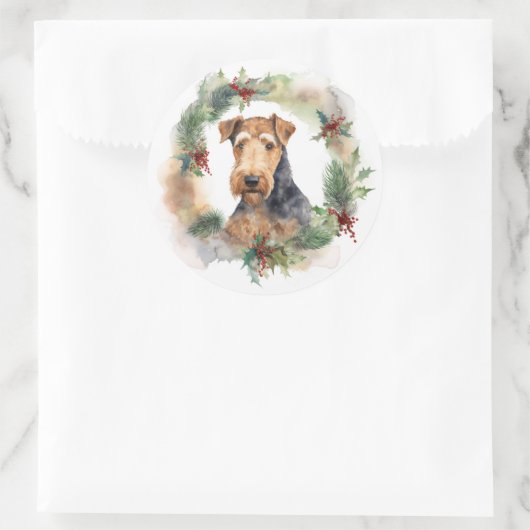 Airedale Weihnachtsfest Runder Aufkleber (Tasche)