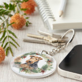 Airedale Weihnachtsfest Schlüsselanhänger (Vorderseite rechts)