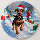 Airedale Weihnachtsfest Schneeszene Button (Vorderseite)