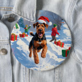 Airedale Weihnachtsfest Schneeszene Button (Beispiel)