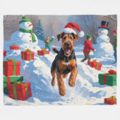Airedale Weihnachtsfest Schneeszene Fleecedecke (Vorderseite (Horizontal))