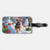 Airedale Weihnachtsfest Schneeszene Gepäckanhänger (Rückseite horizontal)