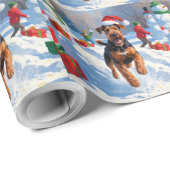Airedale Weihnachtsfest Schneeszene Geschenkpapier (Rolleneckpunkt)