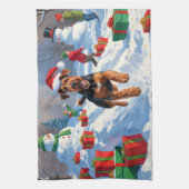 Airedale Weihnachtsfest Schneeszene Geschirrtuch (Vertikal)