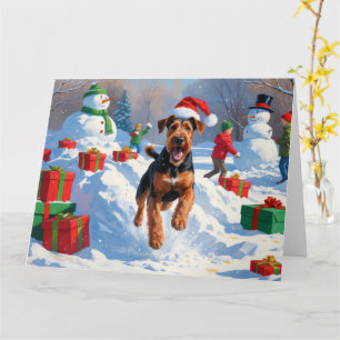 Airedale-Weihnachtsfest-Schneeszene Karte