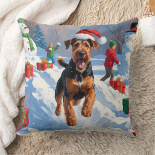 Airedale-Weihnachtsfest-Schneeszene Kissen