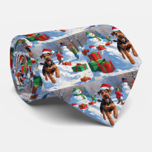 Airedale Weihnachtsfest Schneeszene Krawatte