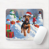 Airedale Weihnachtsfest Schneeszene Mousepad (Mit Mouse)