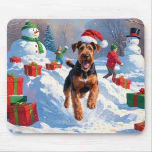 Airedale Weihnachtsfest Schneeszene Mousepad