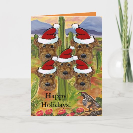Airedale Weihnachtsmänner Feiertagskarte (Vorderseite)