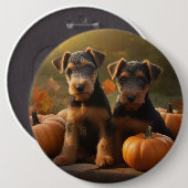 Airedale Welpe Herbst Kürbis Button (Vorne & Hinten)