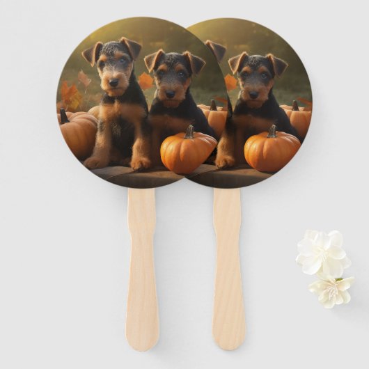Airedale Welpe Herbst Kürbis Fächer (Vorne und Hinten)