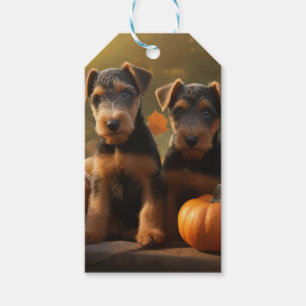 Airedale Welpe Herbst Kürbis Geschenkanhänger