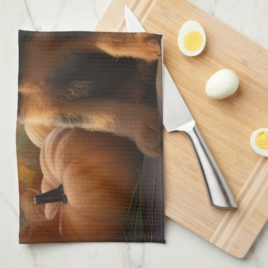 Airedale Welpe Herbst Kürbis Geschirrtuch (Viertel Falte)