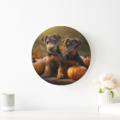Airedale Welpe Herbst Kürbis Große Wanduhr (Zuhause)