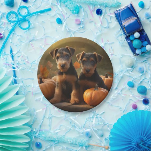 Airedale Welpe Herbst Kürbis Pappteller (Party)