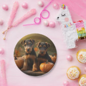 Airedale Welpe Herbst Kürbis Pappteller (Party)