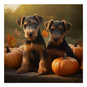 Airedale Welpe Herbst Kürbis Poster