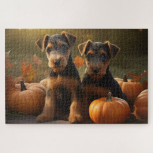 Airedale Welpe Herbst Kürbis Puzzle