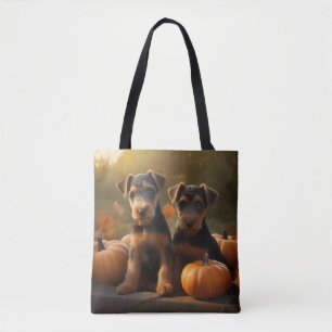 Airedale Welpe Herbstvergnügen Kürbis Tasche