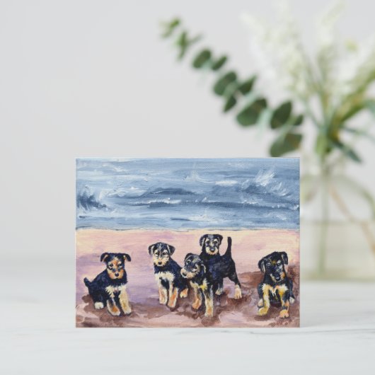 Airedale Welpen Postkarte (Stehend Vorderseite)