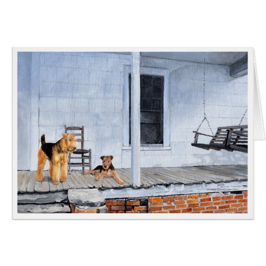 Airedales auf der Porch (Vorderseite (Horizontal))
