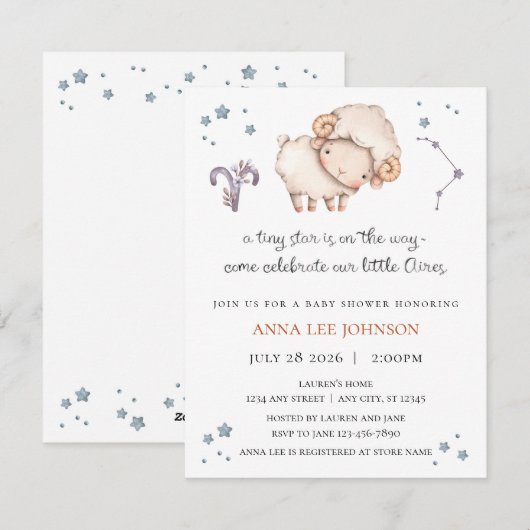 Aires Zodiac Baby Shower Invitation Feiertagskarte (Vorne/Hinten)