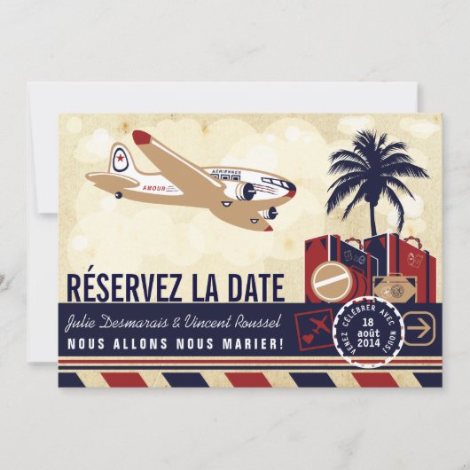 Airline Mariage de Destination Réservez la Date Einladung (Vorderseite)