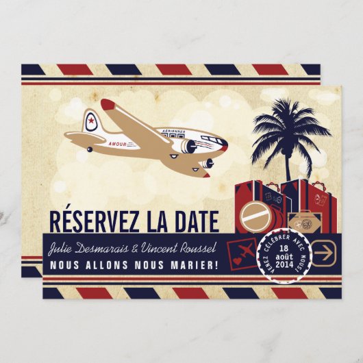 Airline Mariage de Destination Réservez la Date Einladung (Vorne/Hinten)