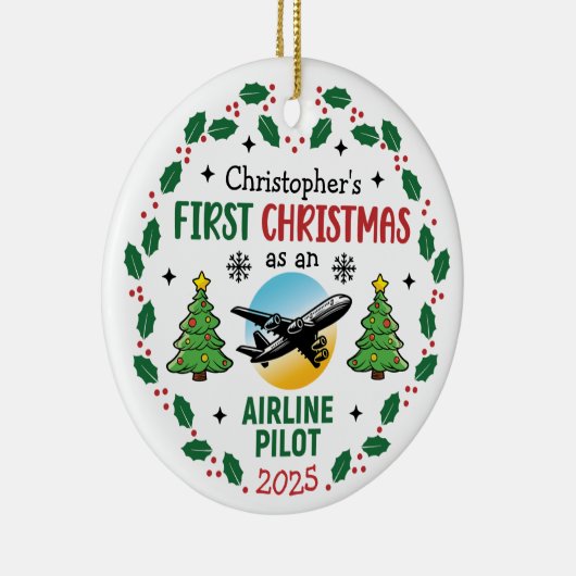 Airline Pilot First Christmas Personalized Keramik Ornament (Rechts)