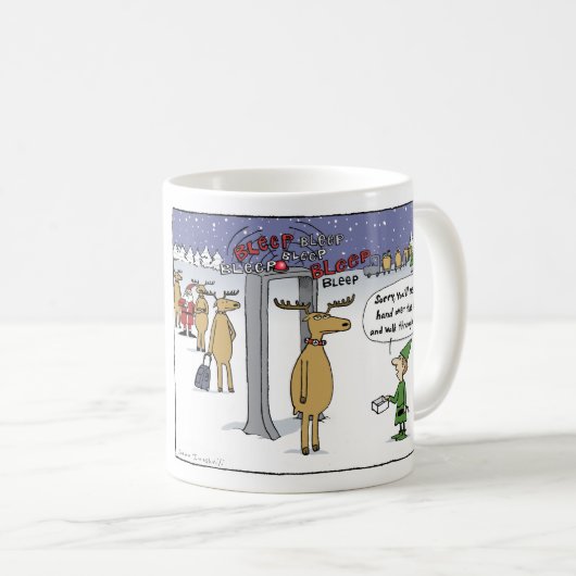 Airline Sleigh Security Cartoon Weihnachten Kaffeetasse (VorderseiteRechts)