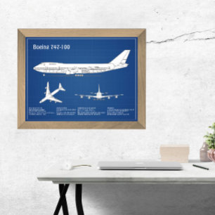 Airliner 747 - Flugzeugkonzept Zeichn Plan ABD Fotodruck