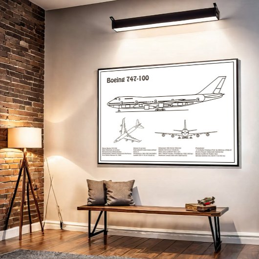 Airliner 747 - Flugzeugkonzept Zeichnend Pläne BD Poster