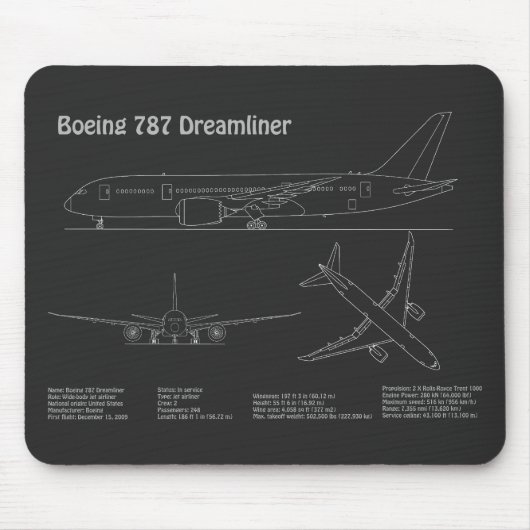 Airliner 787 - Flugzeugkonzept Zeichnend Pläne PD Mousepad (Vorne)