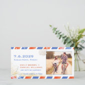 Airmail Beach Hochzeit Save the Date Fotokarte (Stehend Vorderseite)