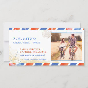 Airmail Beach Hochzeit Save the Date Fotokarte