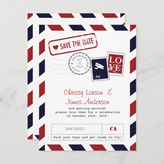 Airmail Celebration Card Save the Date Einladung (Vorne/Hinten)