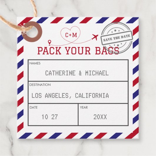 Airmail Gepäckmarke Save the Date Geschenkanhänger (Vorderseite)