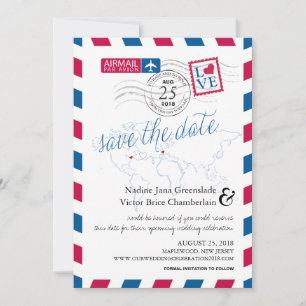 Airmail Heart New Jersey und Frankreich Save the D Date