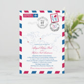 Airmail Heart UK und California USA Wedding Einladung (Stehend Vorderseite)