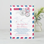 Airmail Heart UK und Missouri USA Wedding Einladung (Stehend Vorderseite)