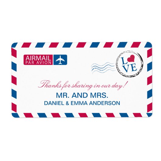 Airmail Liebe Wedding Dankeschön Label (Vorne)