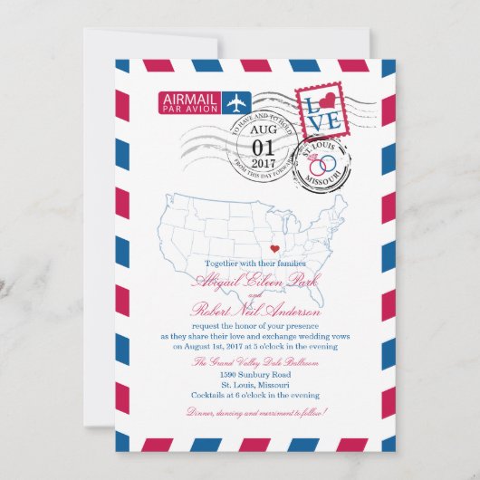 Airmail Missouri Wedding Einladung (Vorderseite)